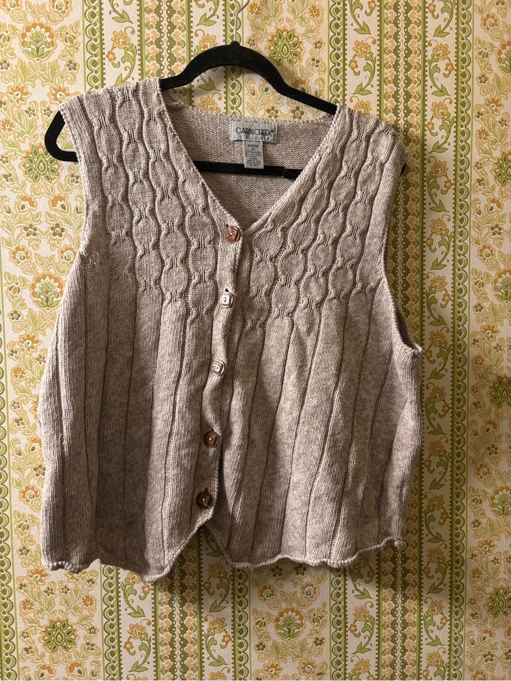 Cabin Creek Vintage Women's Cable Knit Button Front Vest - Beige